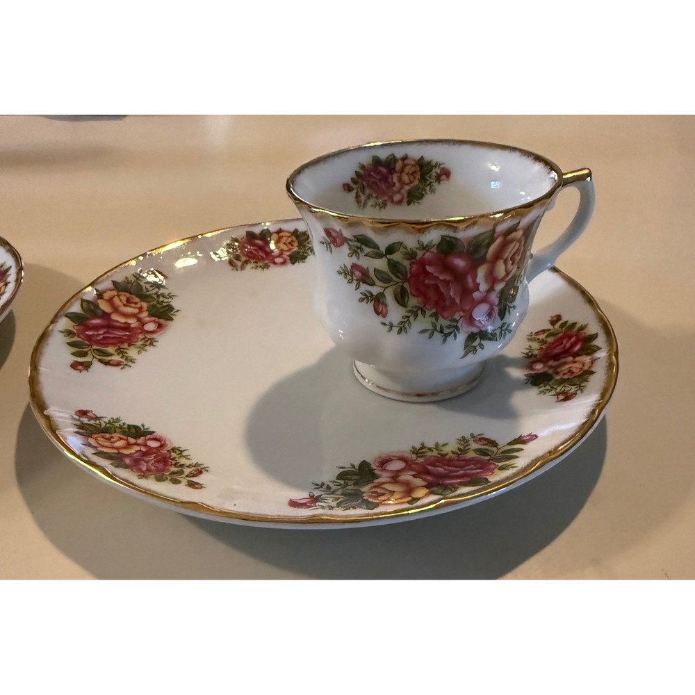 Tilso Japan English Garden Fine China Snack Set 2 Cups 2 Plates Red Yellow Rose